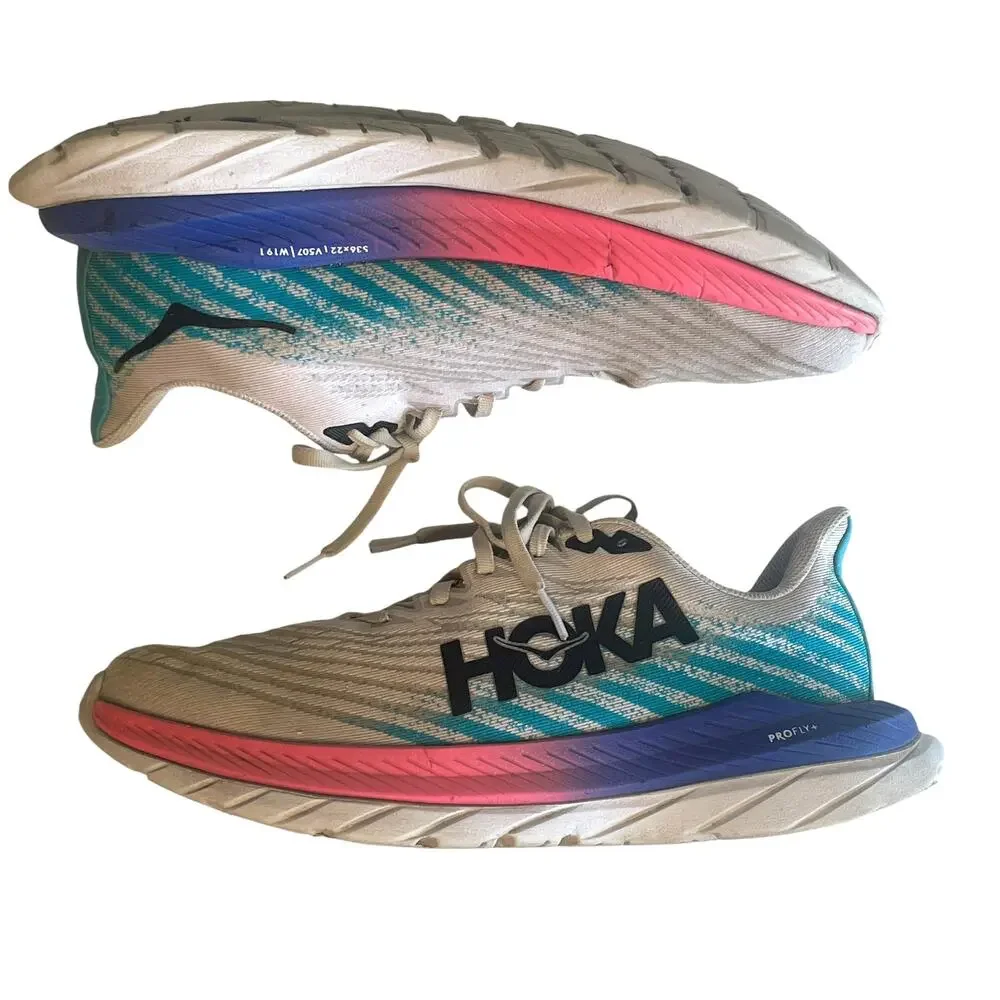 Hoka Mach 5 White Flame Running Shoes Womens Size 10.5 Sports Gym Workout